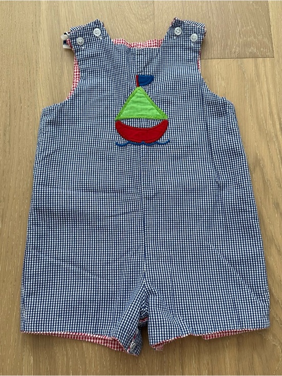 The Bailey Boys Other - Searsucker Reversible 2T Baby Onesie Boat Firetruck Gingham Summer Lake Beach